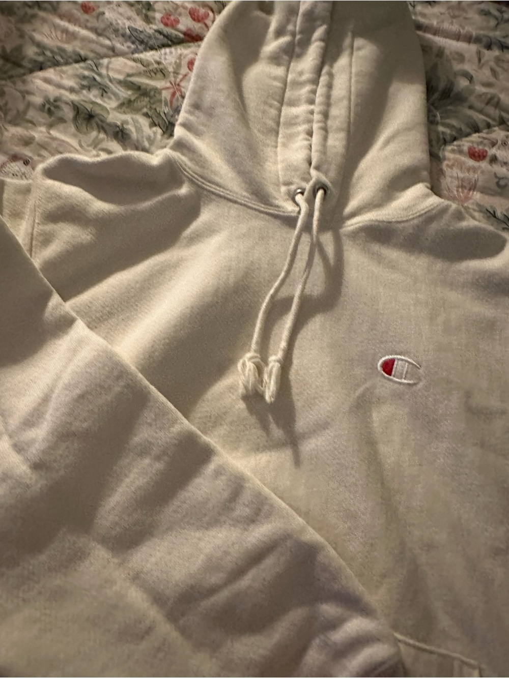 Champion Cream Pullover Hoodie with Embroidered Logo
